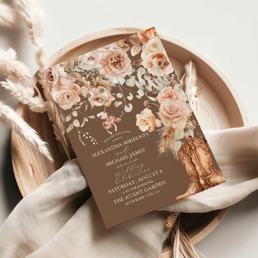 Boho Floral Western Wedding Einladung