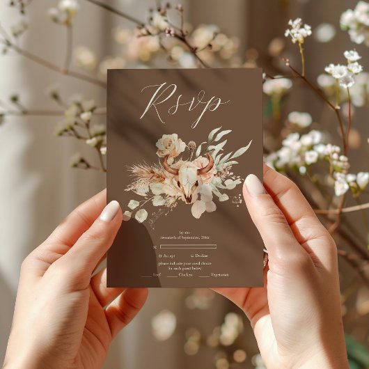 Boho Floral Western Wedding RSVP Karte