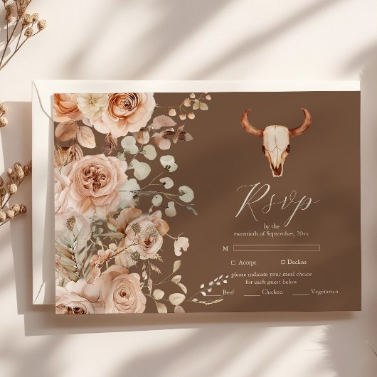 Boho Floral Western Wedding RSVP Karte
