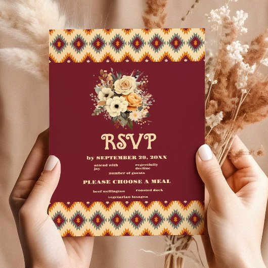Boho Floral Western Wedding RSVP Karte
