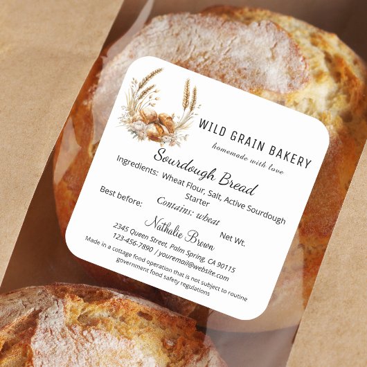Boho Floral Wheat Sourdough Hütte Law Food Quadratischer Aufkleber