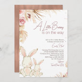 Boho Floral White Bunny Baby Dusche Einladung (Vorne/Hinten)