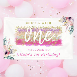 Boho Floral Wild One Girls erste Geburtstagsparty Banner