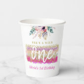 Boho Floral Wild One Girls erste Geburtstagsparty Pappbecher (Rückseite)