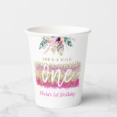 Boho Floral Wild One Girls erste Geburtstagsparty Pappbecher (Vorderseite)