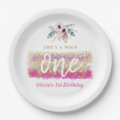 Boho Floral Wild One Girls erste Geburtstagsparty Pappteller (Vorderseite)