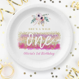 Boho Floral Wild One Girls erste Geburtstagsparty Pappteller