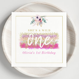 Boho Floral Wild One Girls erste Geburtstagsparty Serviette