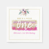 Boho Floral Wild One Girls erste Geburtstagsparty Serviette (Vorderseite)