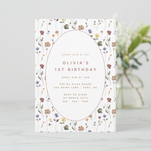 Boho Floral Wildblume Birthday | Einladung (Stehend Vorderseite)