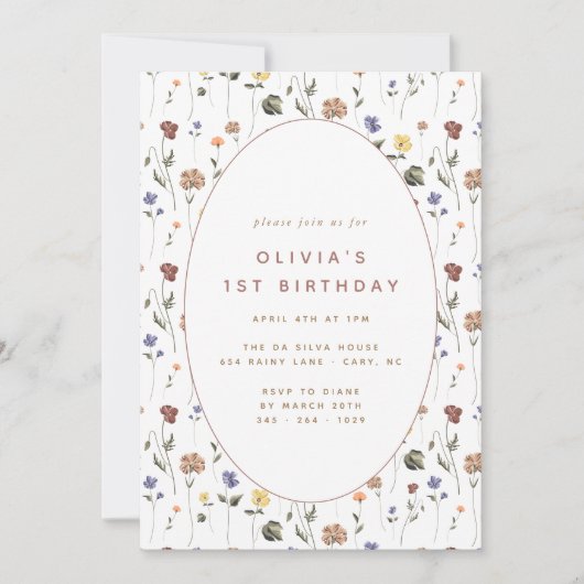 Boho Floral Wildblume Birthday | Einladung (Vorderseite)