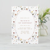 Boho Floral Wildblume Birthday | Einladung (Stehend Vorderseite)