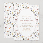 Boho Floral Wildblume Birthday | Einladung (Vorne/Hinten)