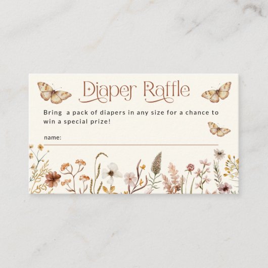 Boho Floral Wildblume Diaper Raffle Baby Dusche Begleitkarte (Vorderseite)