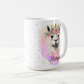 Boho Floral Wildblume Llama Hübsch Pink Animal Kaffeetasse (VorderseiteRechts)