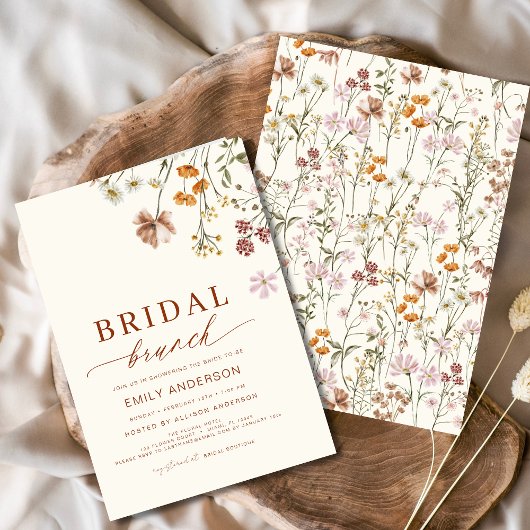 Boho Floral Wildblume Terracotta Bridal Brunch Einladung