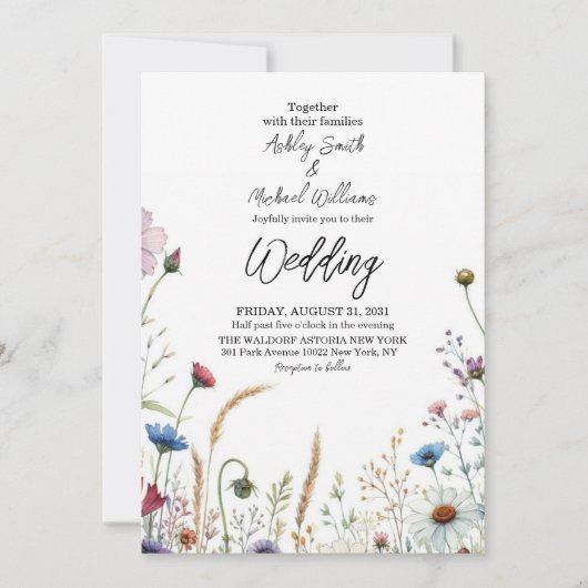 Boho Floral Wildblume Wedding Einladung (Vorderseite)