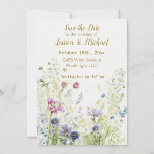 Boho Floral Wildblumen Save the Date Karte (Vorderseite)