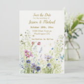 Boho Floral Wildblumen Save the Date Karte (Stehend Vorderseite)