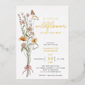 Boho Floral Wildflower Girl Baby Shower Gold Folieneinladung (Vorderseite)