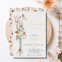 Boho Floral Wildflower Girl Baby Shower Gold Folieneinladung