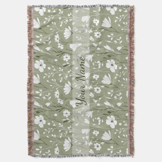 Boho Floral Wildflowers Sage Green Personalized Decke (Vorderseite Vertikal)