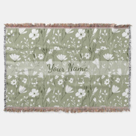 Boho Floral Wildflowers Sage Green Personalized Decke