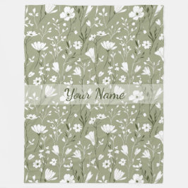 Boho Floral Wildflowers Sage Green Personalized  Fleecedecke