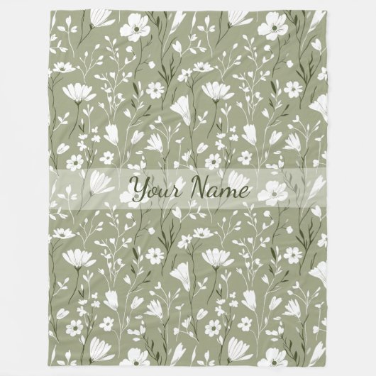 Boho Floral Wildflowers Sage Green Personalized Fleecedecke (Vorderseite)
