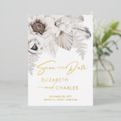 Boho Floral Winter Rustikal Botanisch Save the Dat Folieneinladung (Stehend vorne)