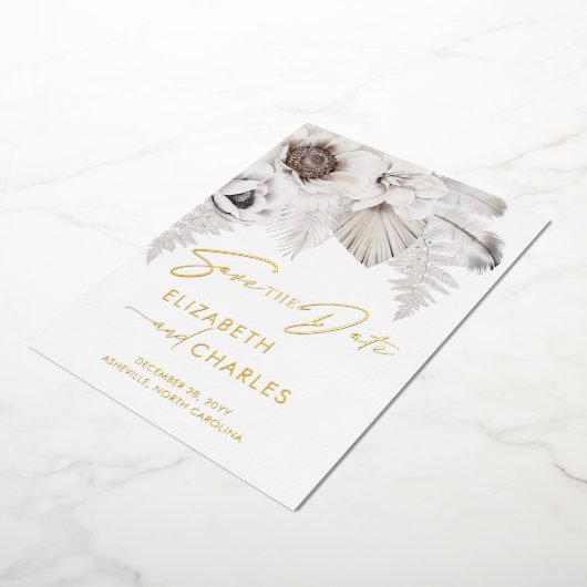 Boho Floral Winter Rustikal Botanisch Save the Dat Folieneinladung (Gedreht)