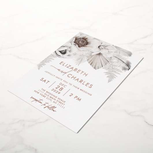 Boho Floral Winter Rustikale Botanische Hochzeit Folieneinladung (Gedreht)