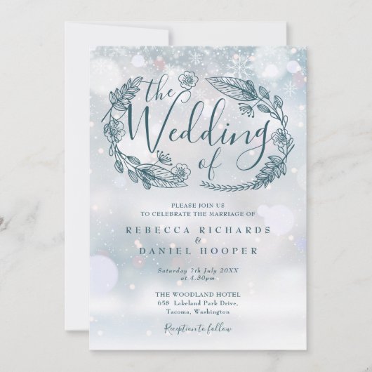 Boho Floral Winter Snowflakes Hochzeit Einladung (Vorderseite)