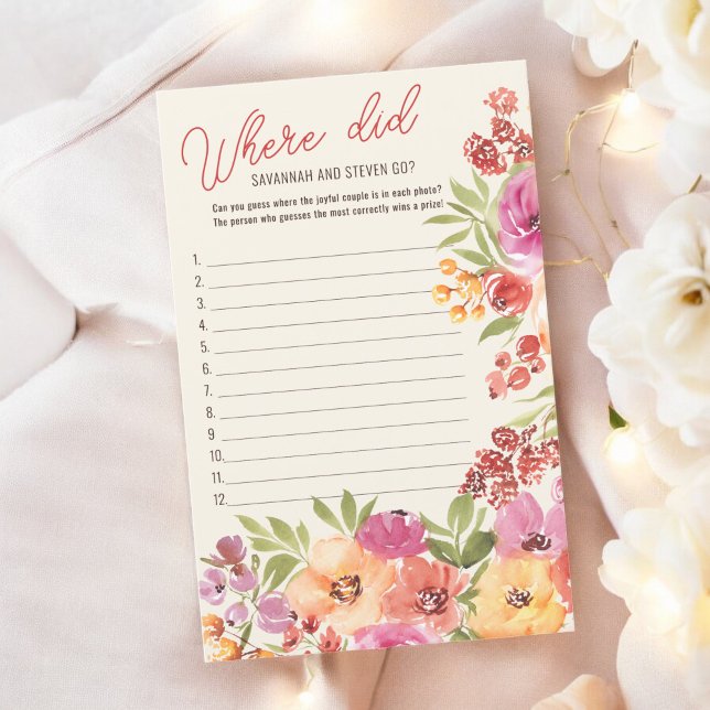 Boho Floral wo sie ins Brautparty gegangen sind (Boho Floral Where Did They Go Bridal Shower Game)