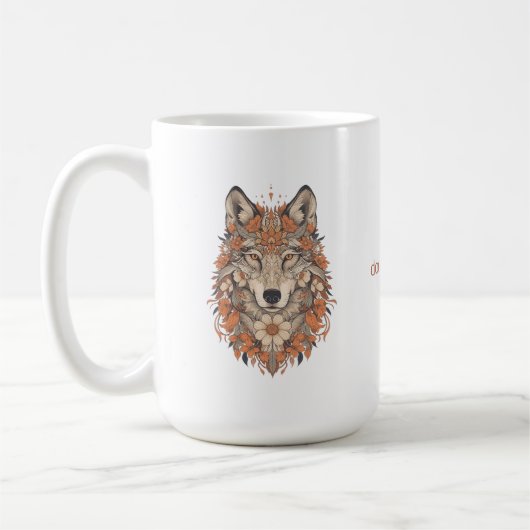 Boho Floral Wolf Psychedelic Art Kaffeetasse (Links)
