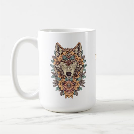 Boho Floral Wolf Psychedelic Art  Kaffeetasse (Links)