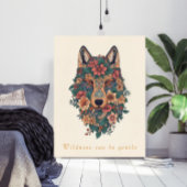 Boho Floral Wolf Wall Art Poster