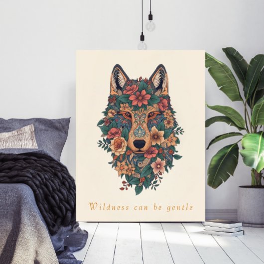 Boho Floral Wolf Wall Art Poster