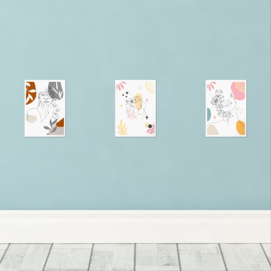 Boho Floral Woman Abstrakt Line Art Bilderwand Sets (Holzboden)