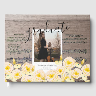 Boho Floral Wood Music Foto Abschluss Gästebuch