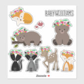 Boho Floral Woodland Animals Baby Aufkleber (Blatt)