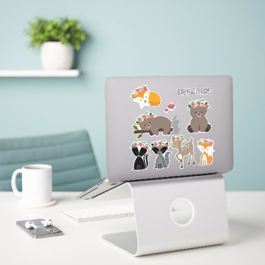 Boho Floral Woodland Animals Baby Aufkleber (Laptop auf Schreibtisch)
