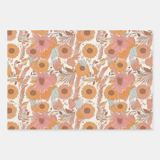 Boho Floral Wrapping Paper Sheets Geschenkpapier Set (Vorderseite)