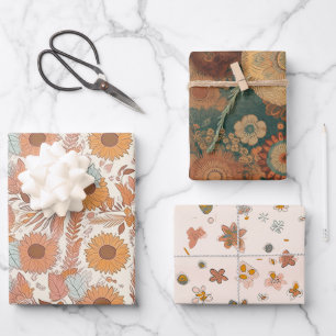 Boho Floral Wrapping Paper Sheets Geschenkpapier Set