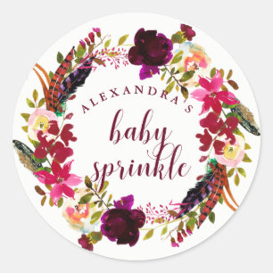 Boho Floral Wreath   Baby Sprinkle Runder Aufkleber