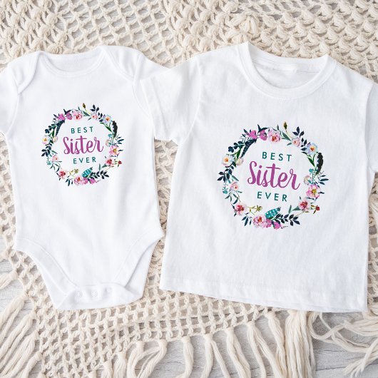 Boho Floral Wreath Best Sister Ever Baby T-shirt