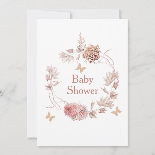 Boho Floral Wreath Butterfly Kisses Baby Shower Einladung (Rückseite)