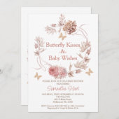Boho Floral Wreath Butterfly Kisses Baby Shower Einladung (Vorne/Hinten)