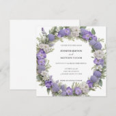Boho Floral Wreath in Lila & White Retro Wedding Einladung (Vorne/Hinten)