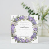 Boho Floral Wreath in Lila & White Retro Wedding Einladung (Stehend Vorderseite)